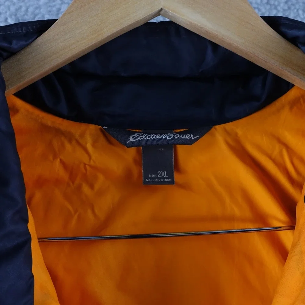 Eddie Bauer Mens 2XL Puffer Vest Down Quilted Full Zip‎ Orange Lined Outerwear